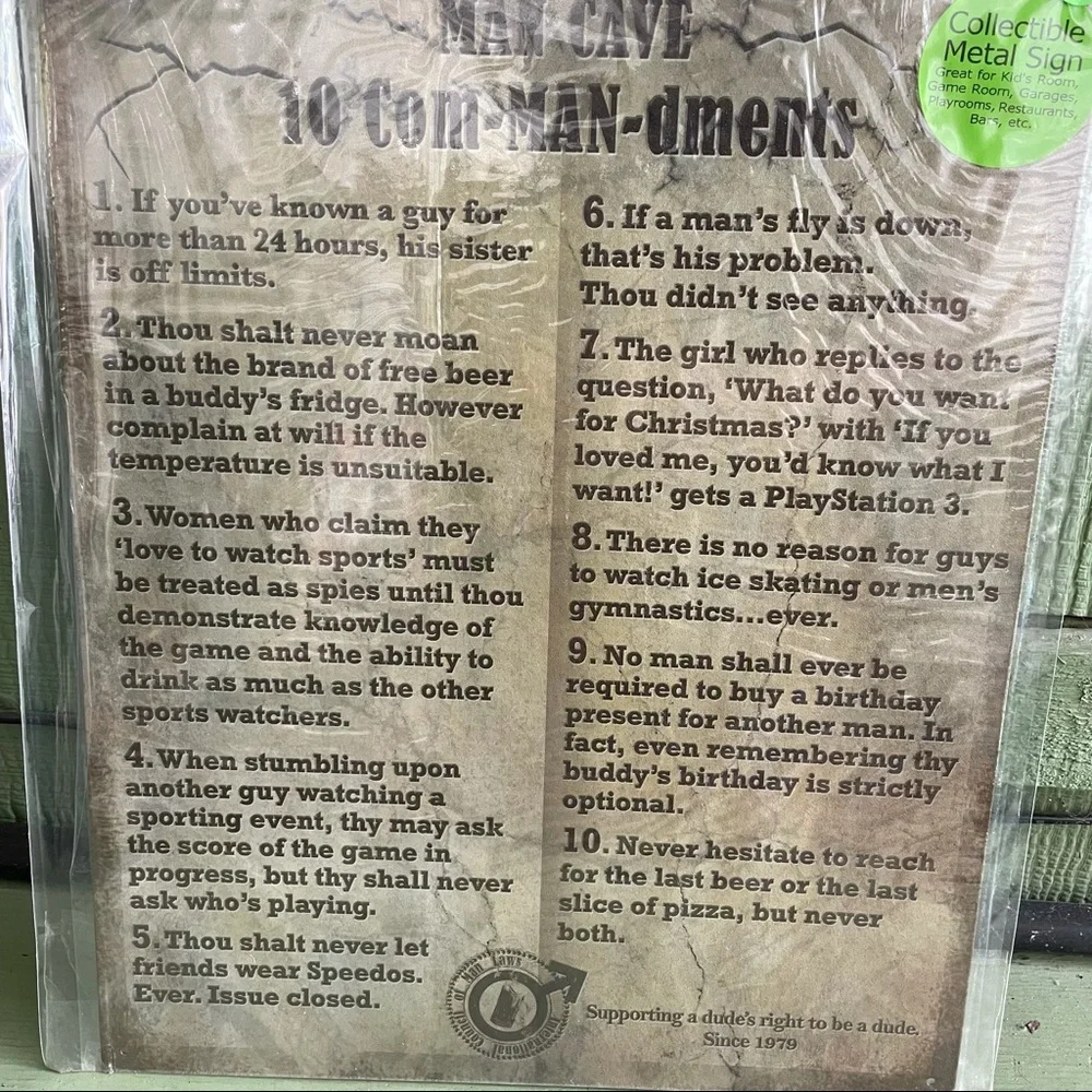NEW Man Cave Ten Commandments Metal Sign